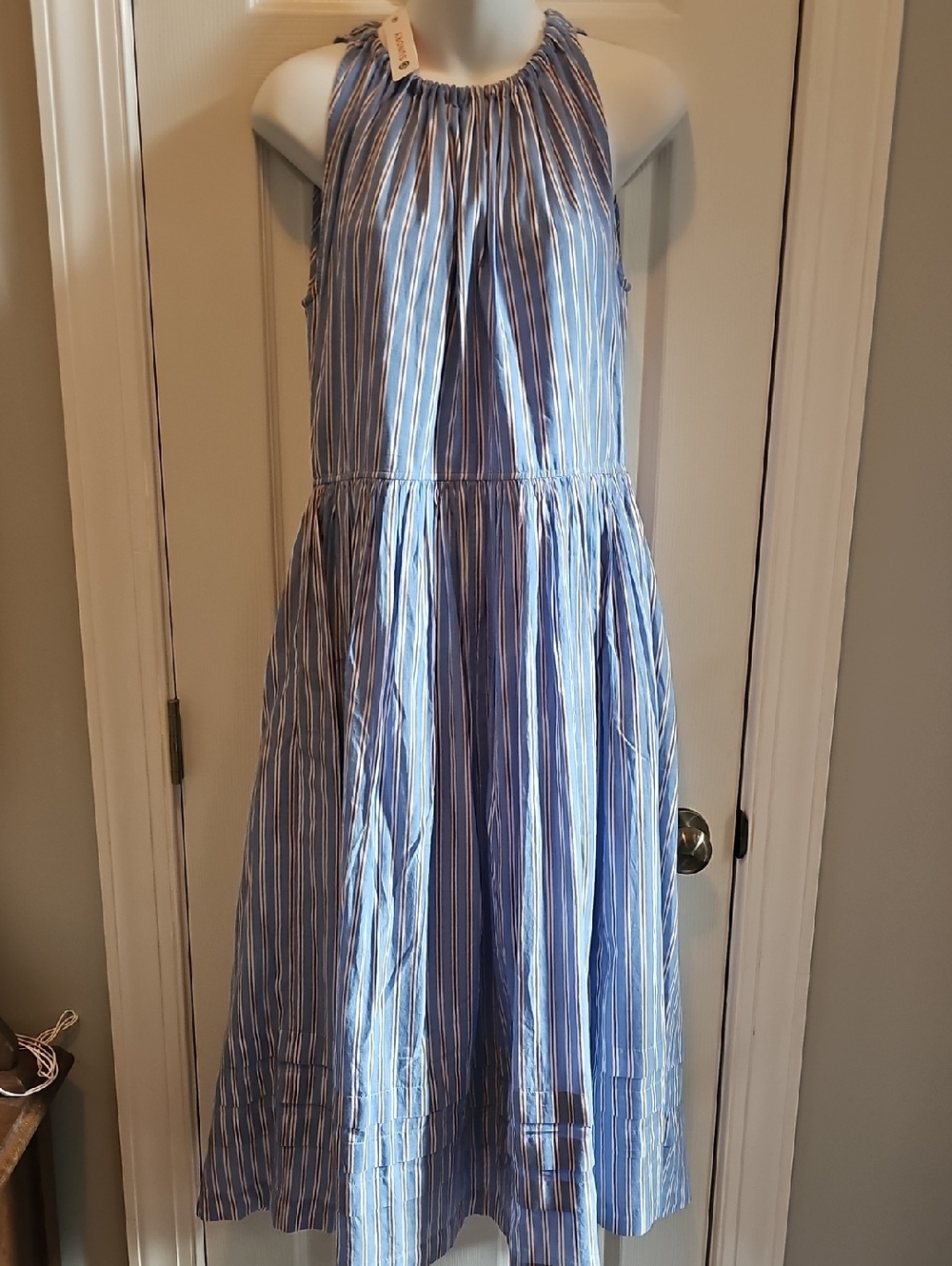 NWT Sundry Blue and White Striped Halter Midi Dress - Picture 1 of 5